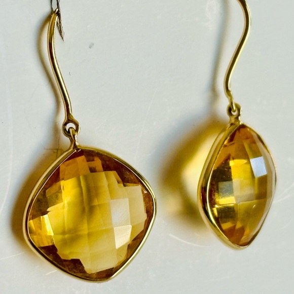 Solid 18k gold citrine drop earrings - Picture 3 of 7